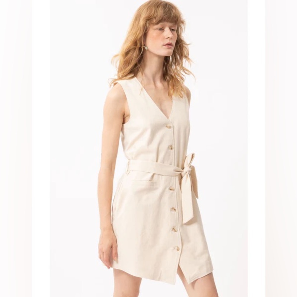 FRNCH Cicilia Cream Button-Down Midi Dress